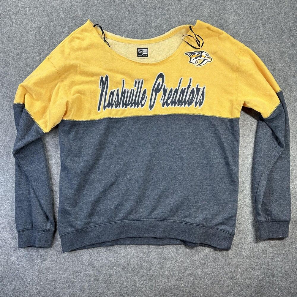 Nashville Predators Sweatshirt Womens Large Yellow NHL Hockey New Era Pullover